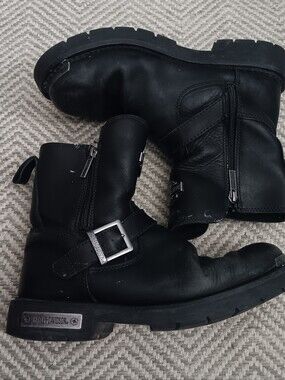 HARLEY-DAVIDSON Startex Black Leather  Zip Motorcycle Boots D96090 Mens SZ 10